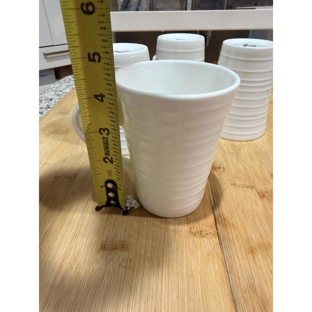 Set Of 4 Mikasa Swirl White Bone China Coffee Cup 4.5" Tall Mug Ribbed * - Picture 10 of 10